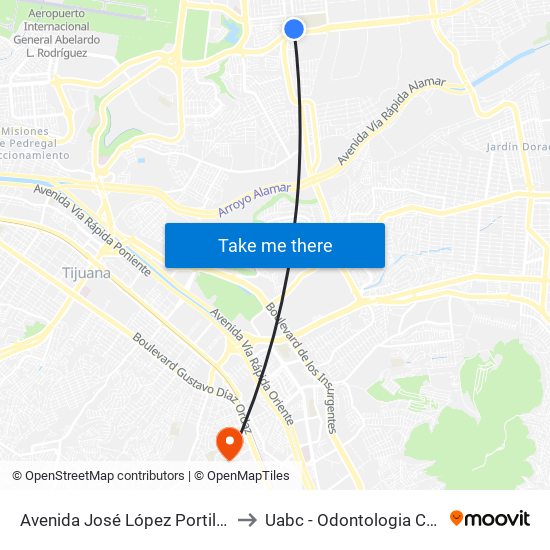 Avenida José López Portillo Oriente, 1 to Uabc - Odontologia Comunitaria map