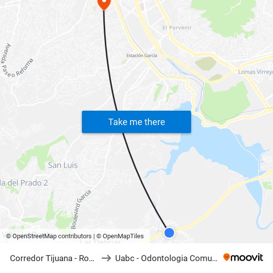 Corredor Tijuana - Rosarito to Uabc - Odontologia Comunitaria map