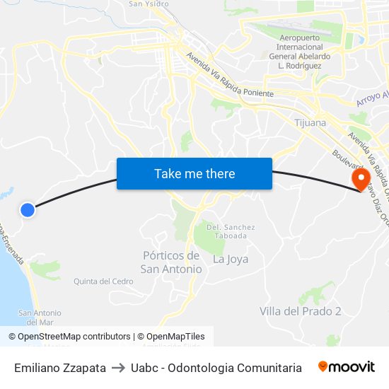 Emiliano Zzapata to Uabc - Odontologia Comunitaria map