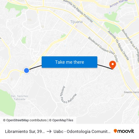 Libramiento Sur, 3977 to Uabc - Odontologia Comunitaria map