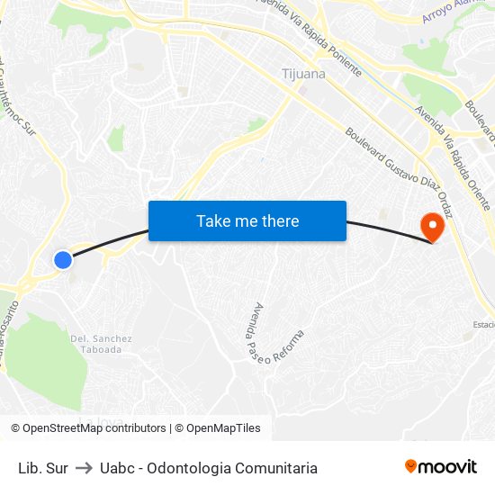 Lib. Sur to Uabc - Odontologia Comunitaria map