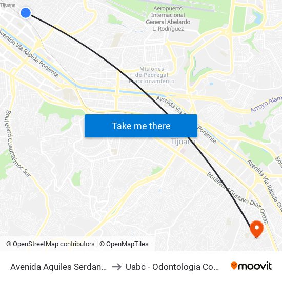 Avenida Aquiles Serdan, 11063 to Uabc - Odontologia Comunitaria map