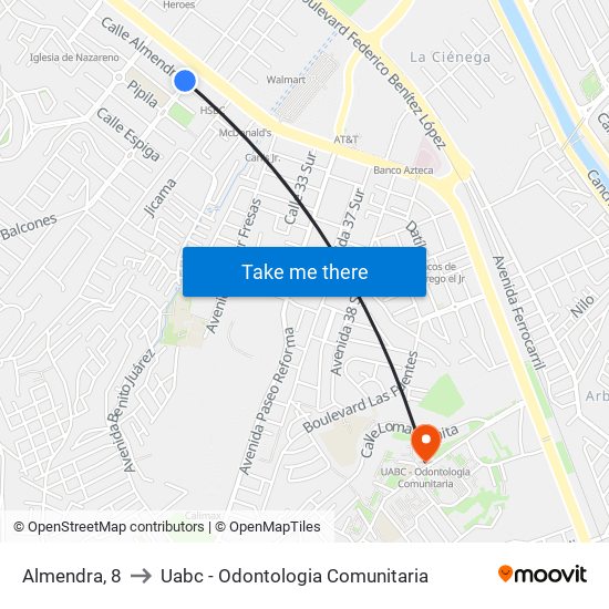 Almendra, 8 to Uabc - Odontologia Comunitaria map