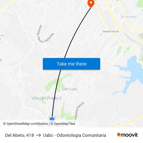 Del Abeto, 418 to Uabc - Odontologia Comunitaria map