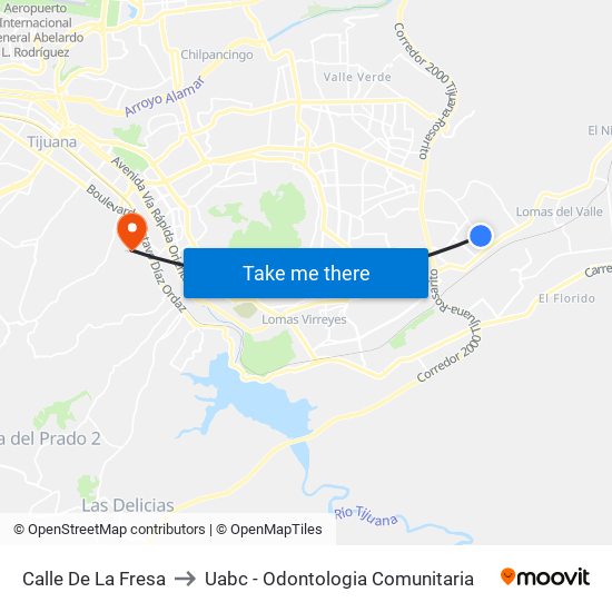 Calle De La Fresa to Uabc - Odontologia Comunitaria map