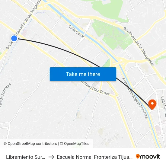 Libramiento Sur, 4 to Escuela Normal Fronteriza Tijuana map