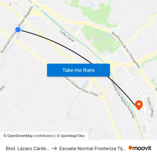 Blvd. Lázaro Cárdenas to Escuela Normal Fronteriza Tijuana map