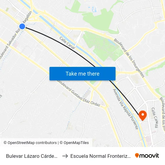 Bulevar Lázaro Cárdenas, 476 to Escuela Normal Fronteriza Tijuana map