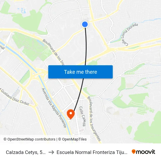 Calzada Cetys, 570 to Escuela Normal Fronteriza Tijuana map