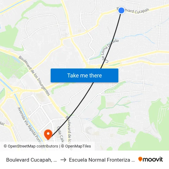 Boulevard Cucapah, 20149 to Escuela Normal Fronteriza Tijuana map