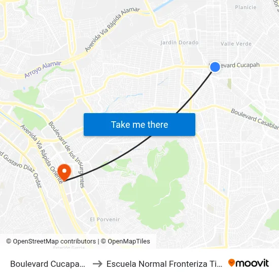 Boulevard Cucapah, Lb to Escuela Normal Fronteriza Tijuana map