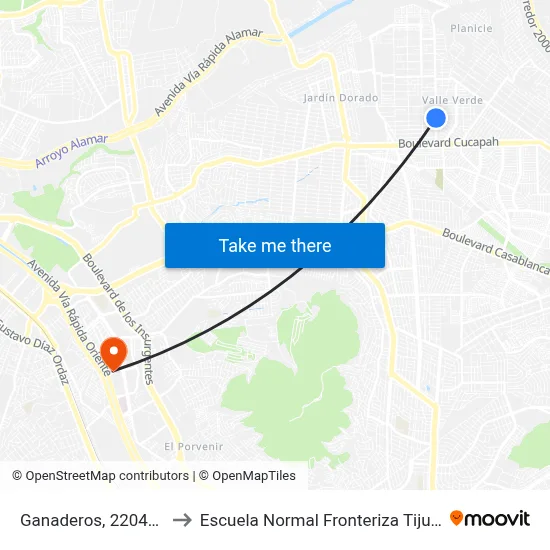 Ganaderos, 22043_3 to Escuela Normal Fronteriza Tijuana map