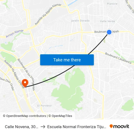 Calle Novena, 3056 to Escuela Normal Fronteriza Tijuana map