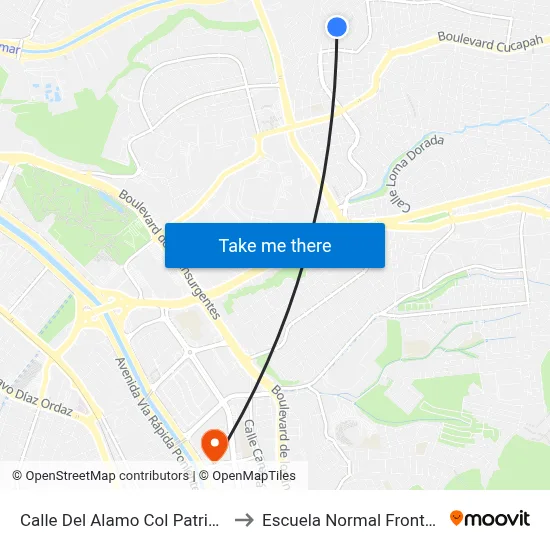Calle Del Alamo Col Patrianueva, 21528 to Escuela Normal Fronteriza Tijuana map