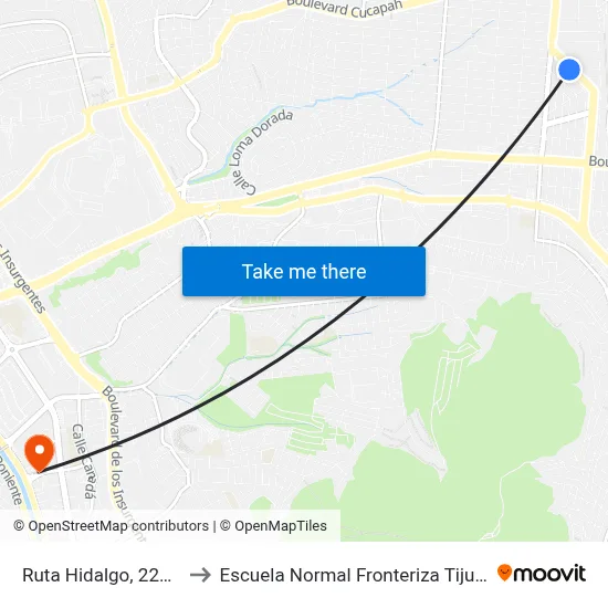 Ruta Hidalgo, 22356 to Escuela Normal Fronteriza Tijuana map