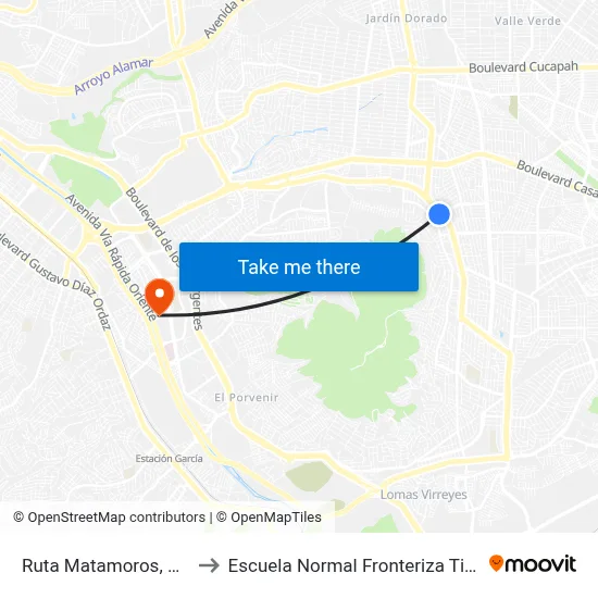 Ruta Matamoros, 7851 to Escuela Normal Fronteriza Tijuana map