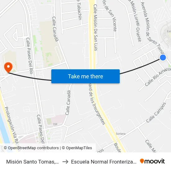 Misión Santo Tomas, 16975 to Escuela Normal Fronteriza Tijuana map