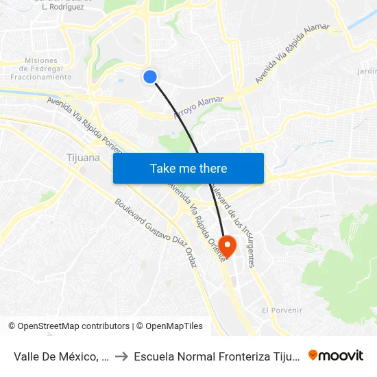 Valle De México, 15 to Escuela Normal Fronteriza Tijuana map