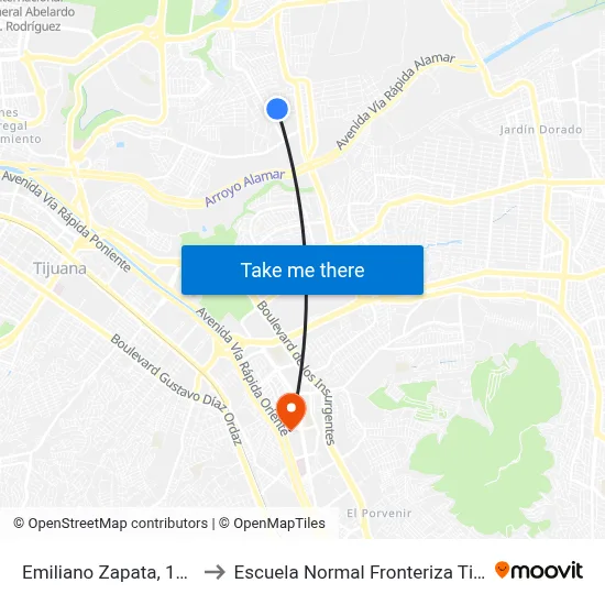 Emiliano Zapata, 15325 to Escuela Normal Fronteriza Tijuana map