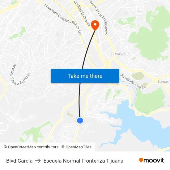 Blvd García to Escuela Normal Fronteriza Tijuana map