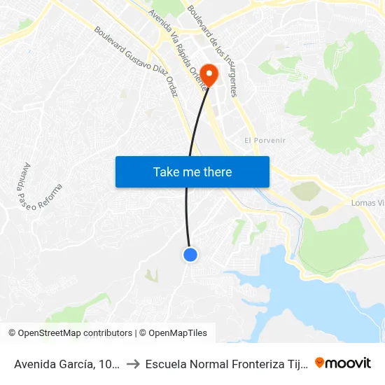 Avenida García, 10019 to Escuela Normal Fronteriza Tijuana map