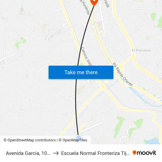 Avenida García, 10142 to Escuela Normal Fronteriza Tijuana map