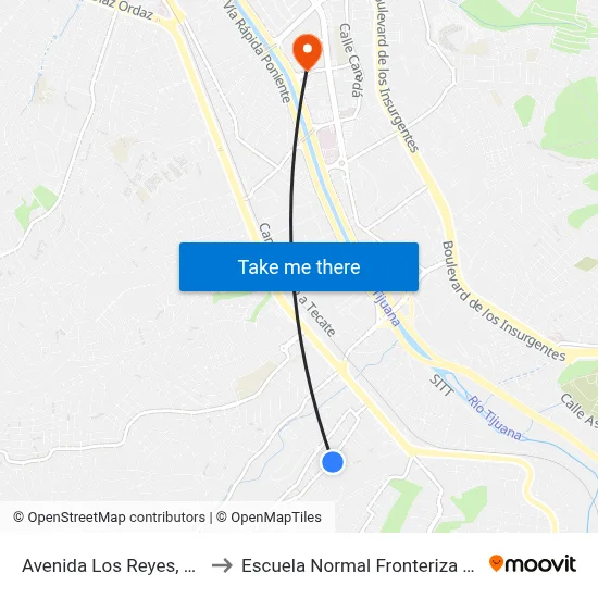 Avenida Los Reyes, 16803 to Escuela Normal Fronteriza Tijuana map
