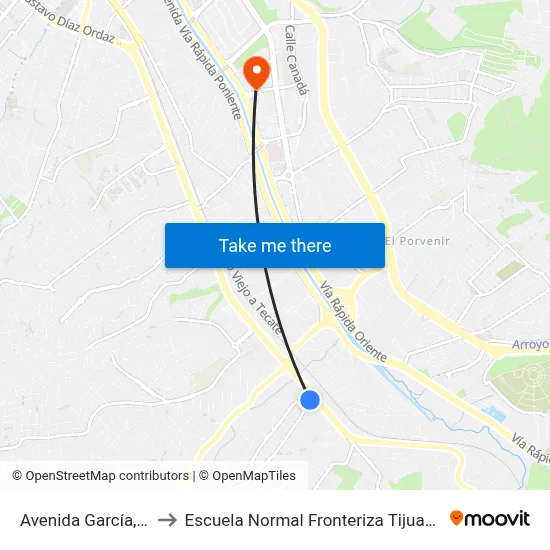 Avenida García, 8 to Escuela Normal Fronteriza Tijuana map
