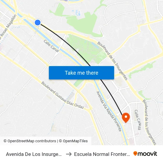 Avenida De Los Insurgentes, 603_1 to Escuela Normal Fronteriza Tijuana map
