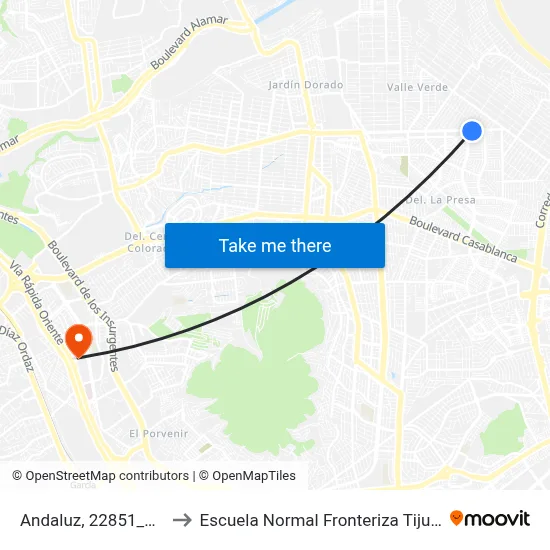 Andaluz, 22851_U19 to Escuela Normal Fronteriza Tijuana map