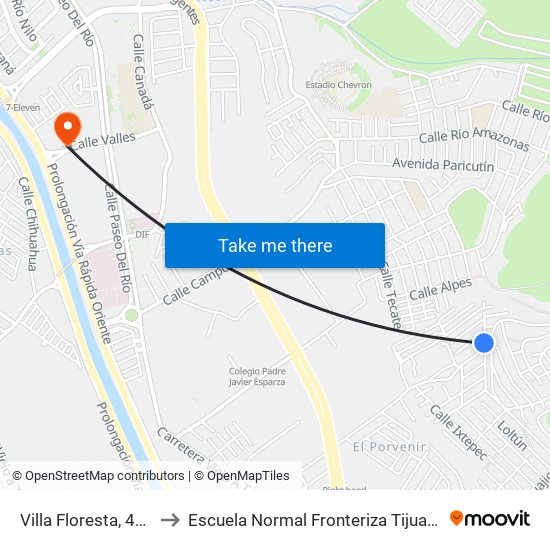 Villa Floresta, 499 to Escuela Normal Fronteriza Tijuana map