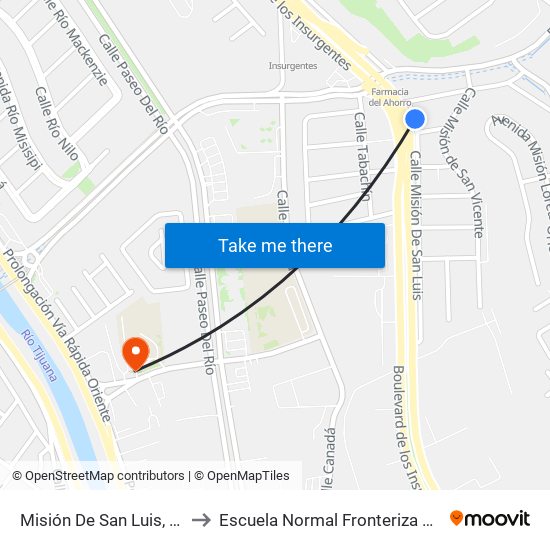 Misión De San Luis, 6956 to Escuela Normal Fronteriza Tijuana map
