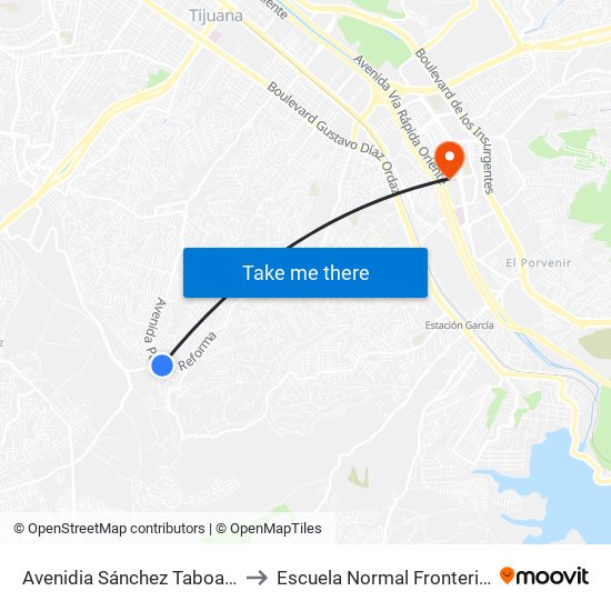 Avenidia Sánchez Taboada, 14929 to Escuela Normal Fronteriza Tijuana map