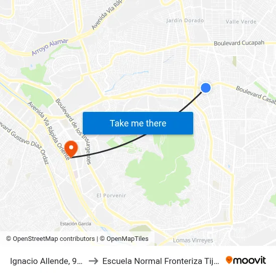 Ignacio Allende, 9868 to Escuela Normal Fronteriza Tijuana map