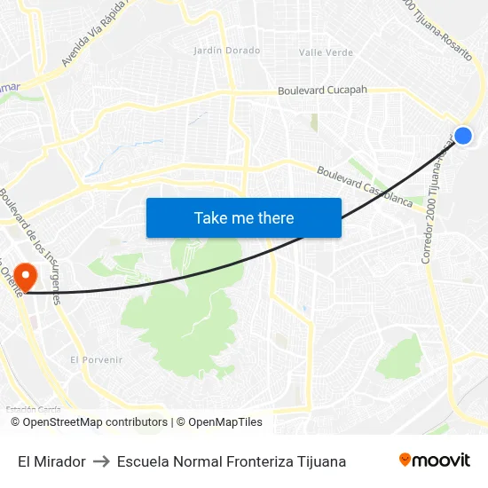 El Mirador to Escuela Normal Fronteriza Tijuana map