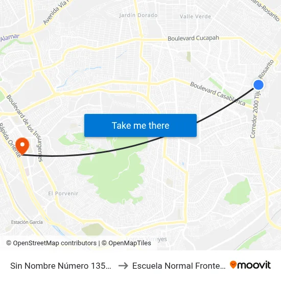 Sin Nombre Número 1356, 24366_E47 to Escuela Normal Fronteriza Tijuana map