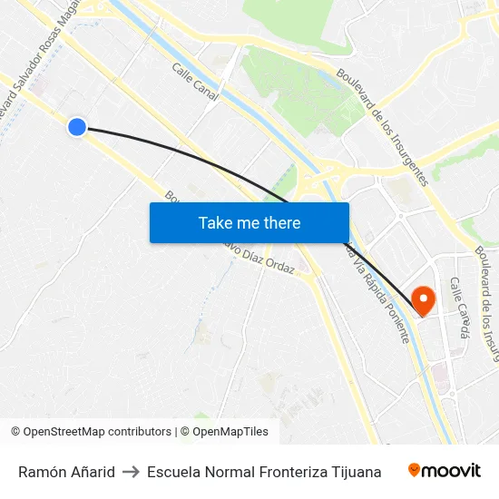 Ramón Añarid to Escuela Normal Fronteriza Tijuana map