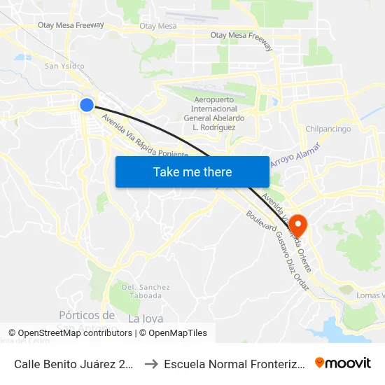 Calle Benito Juárez 2da, 8593 to Escuela Normal Fronteriza Tijuana map