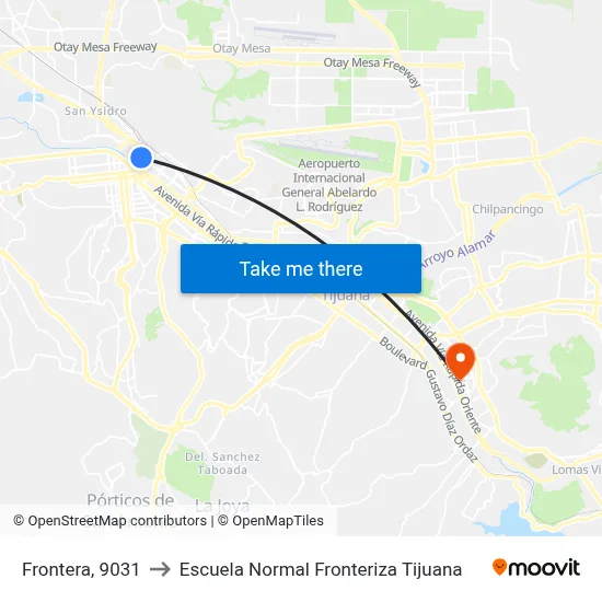 Frontera, 9031 to Escuela Normal Fronteriza Tijuana map