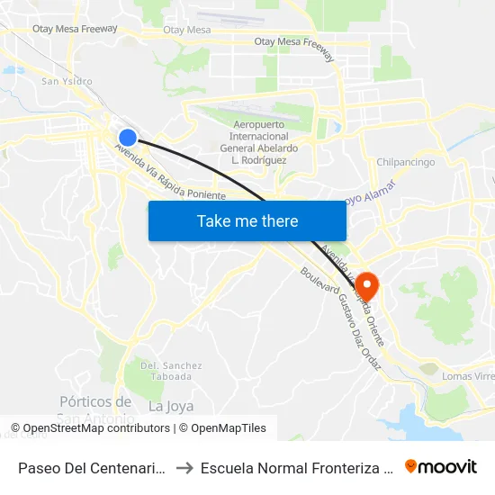 Paseo Del Centenario, 1_C to Escuela Normal Fronteriza Tijuana map