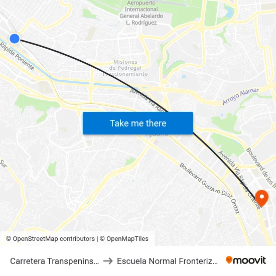 Carretera Transpeninsular, 37 to Escuela Normal Fronteriza Tijuana map