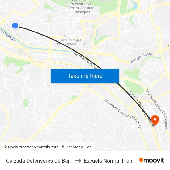 Calzada Defensores De Baja California, 750 to Escuela Normal Fronteriza Tijuana map