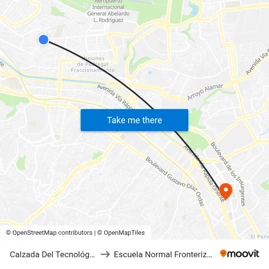 Calzada Del Tecnológico, 1_1 to Escuela Normal Fronteriza Tijuana map