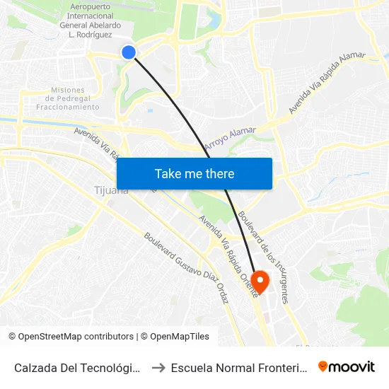Calzada Del Tecnológico, 14418 to Escuela Normal Fronteriza Tijuana map