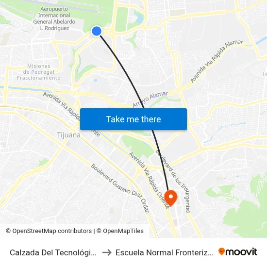 Calzada Del Tecnológico, 1499 to Escuela Normal Fronteriza Tijuana map