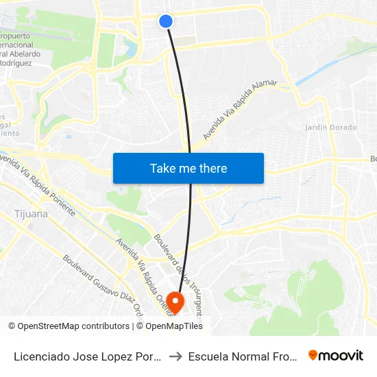 Licenciado Jose Lopez Portillo Poniente, 173 to Escuela Normal Fronteriza Tijuana map