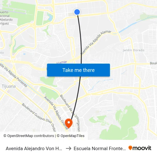 Avenida Alejandro Von Humboldt, 252 to Escuela Normal Fronteriza Tijuana map