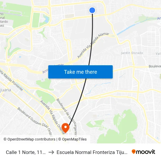 Calle 1 Norte, 1125 to Escuela Normal Fronteriza Tijuana map