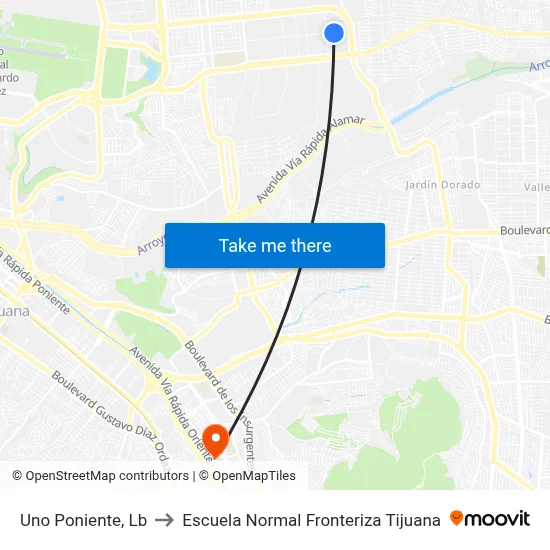Uno Poniente, Lb to Escuela Normal Fronteriza Tijuana map