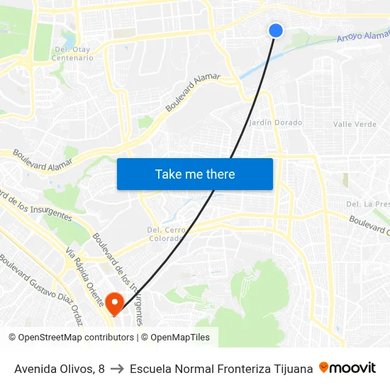Avenida Olivos, 8 to Escuela Normal Fronteriza Tijuana map